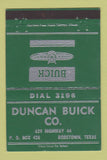 Matchbook Cover - Duncan Buick Robstown TX 40 Strike
