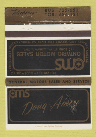 Matchbook Cover Ontario Motor Sales Chevrolet Cadillac Oshawa ON WEAR 40 Strike