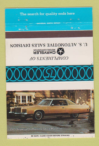Matchbook Cover - Chrysler Motors US Auto Sales Division LeBaron 40 Strike