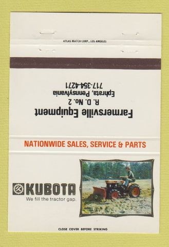 Matchbook Cover - Kubota Tractors Ephrata PA 40 Strike