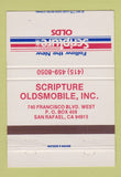 Matchbook Cover - Scripture Oldsmobile San Rafael CA 40 Strike