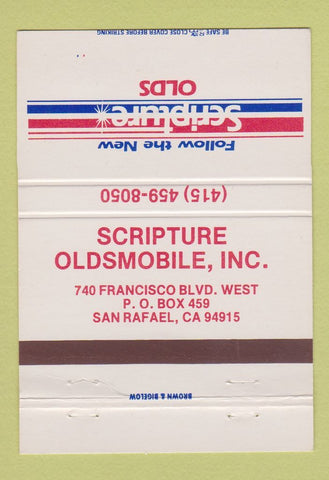 Matchbook Cover - Scripture Oldsmobile San Rafael CA 40 Strike