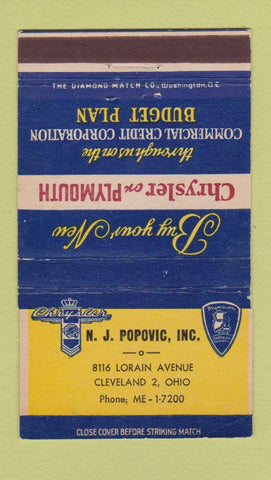 Matchbook Cover - NJ Popovic Chrysler Plymouth Cleveland OH 36 Strike