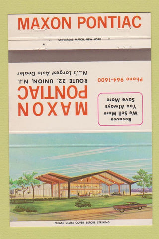 Matchbook Cover - Maxon Pontiac Union NJ 40 Strike