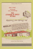 Matchbook Cover Falls Coal Supply Concrete Masonry Menomonee Falls WI 40 Strike