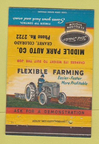 Matchbook Cover - Ford Tractors Ferguson Middle Park Granby Colorado 40 Strike