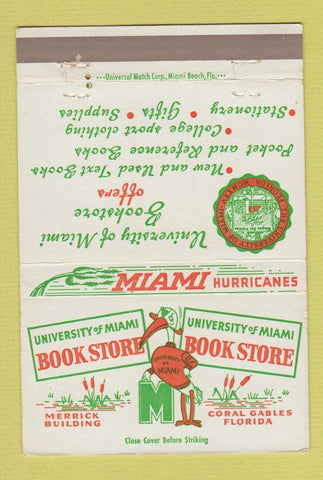 Matchbook Cover - University of Miami FL Hurricanes 40 Strike