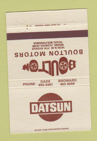 Matchbook Cover - Boulton Motors Datsun Miami FL 40 Strike