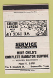 Matchbook Cover - Mike Child's Radiator Service Brownsville TX WHITE 40 Strike