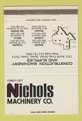 Matchbook Cover - Nichols Machinery Dallax TX Construction 40 Strike