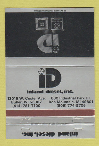 Matchbook Cover - Inland Diesel Iron Mountain MI Butler MI GM 40 Strike