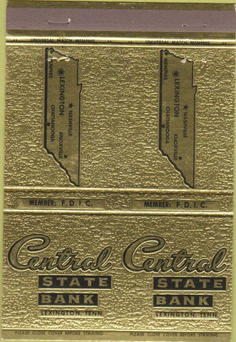 Matchbook Cover - Central State Bank Lexington TN Double Print ERROR