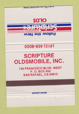 Matchbook Cover - Scripture Oldsmobile San Rafael CA 40 Strike