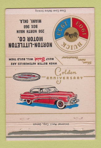 Matchbook Cover - North Littleton Buick 1953 Miami OK STRIKER ERROR 40 Strike
