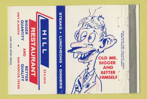 Matchbook Cover - Hill Restaurant San Marcos TX 40 Strike