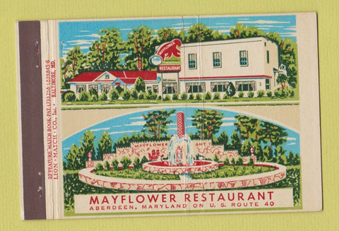 Matchbook Cover - Mayflower Restaurant Aberdeen MD 22 Strike Feature