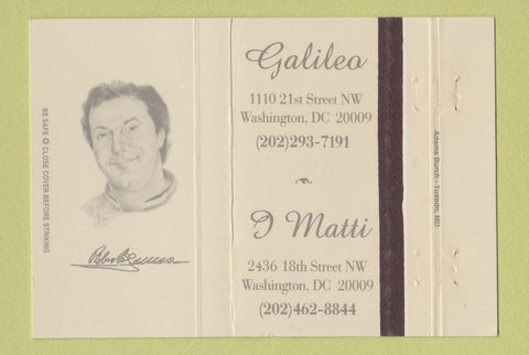 Matchbook Cover - Galileo Restaurant Washington DC Matti 40 Strike