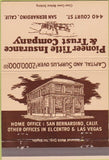 Matchbook Cover - Pioneer Title Insurance San Bernardino CA 40 Strike