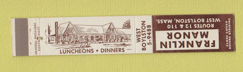 Matchbook Cover - Franklin Manor Restaurant West Boylston MA 10 Strike