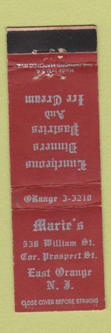 Matchbook Cover - Marie's Restaurant East Orange NJ WEAR Midget