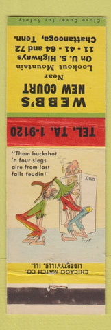 Matchbook Cover - Webb's New Court Motel Chattanooga TN Hillbilly