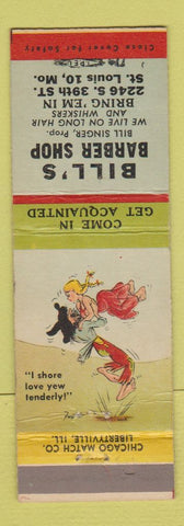 Matchbook Cover - Bill's Barber Shop St Louis MO #1 Hillbilly