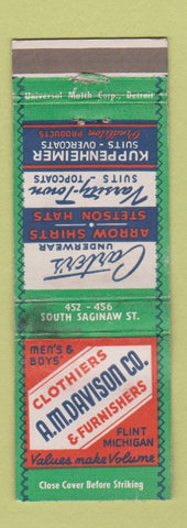 Matchbook Cover - AM Davison Clothes Flint MI STAINED