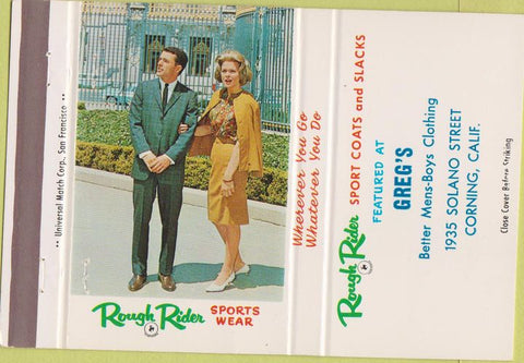 Matchbook Cover - Rough Rider men's suits Corning CA 40 Strike