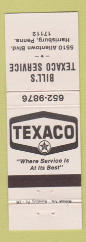 Matchbook Cover - Texaco oil gas Bill's Harrisburg PA