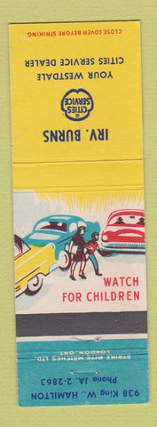 Matchbook Cover - Cities oil gas Irv Burns Hamilton ON