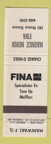 Matchbook Cover - Fina oil gas Maurice Morin Maniwaki QC