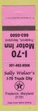 Matchbook Cover - Sally Walser's Texaco oil gas Frederick MD