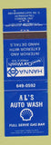 Matchbook Cover - Al's Car Wash Shell oil gas London ON