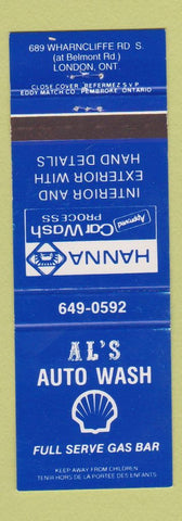 Matchbook Cover - Al's Car Wash Shell oil gas London ON