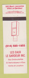 Matchbook Cover - Les Eaux Le Gardeur Ville Le Gardeur QC Water Cooler