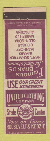 Matchbook Cover - United Clothing Company Chicago IL Hart Schaffner Marx