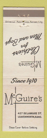 Matchbook Cover - McGuire's Men's Clothes Leavenworth KS