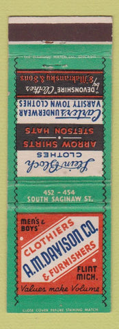 Matchbook Cover - AM Davison Clothes Flint MI WEAR