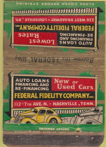 Matchbook Cover - Federal Fidelity Louisville KY WORN 40 Strike