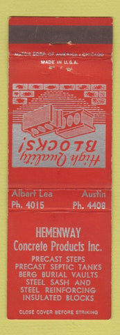 Matchbook Cover - Hemenway Concrete Products Albert Lea Austin MN