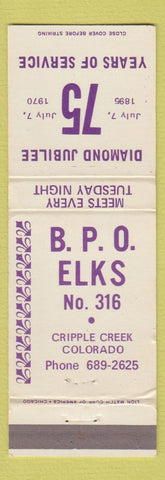 Matchbook Cover - Elks Lodge Cripple Creek Colorado 1970