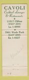 Matchbook Cover - Cavoli Restaurant Cleveland OH WEAR