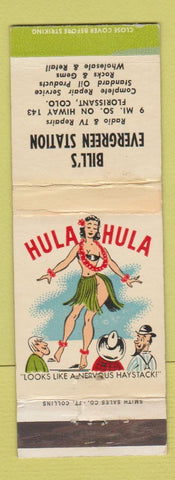 Matchbook Cover Bill's Evergreen Station gas Florissant Colorado hillbilly WEAR
