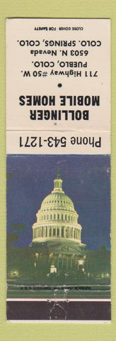 Matchbook Cover - Bollinger Mobile Homes Pueblo Colorado Springs