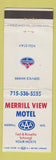 Matchbook Cover - Merrill View Motel Standard oil gas Merrill WI