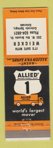 Matchbook Cover - Allied Van Lines Trucking Weicker Colorado Springs