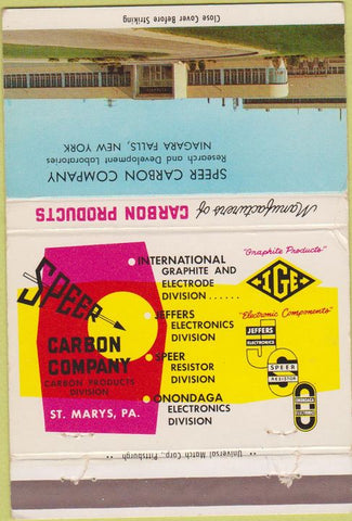 Matchbook Cover - Speer Carbon Co Niagara Falls NY 40 Strike