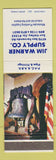 Matchbook Cover - Jim Warner Supply Pipe Fittings Sun Valley CA