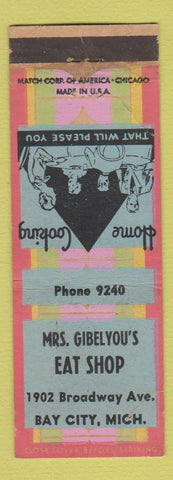Matchbook Cover - Mrs Gibelyou's Eat Shop Bay City MI WEAR