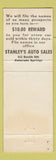 Matchbook Cover - Stanley's Auto Sales Colorado Springs WEAR